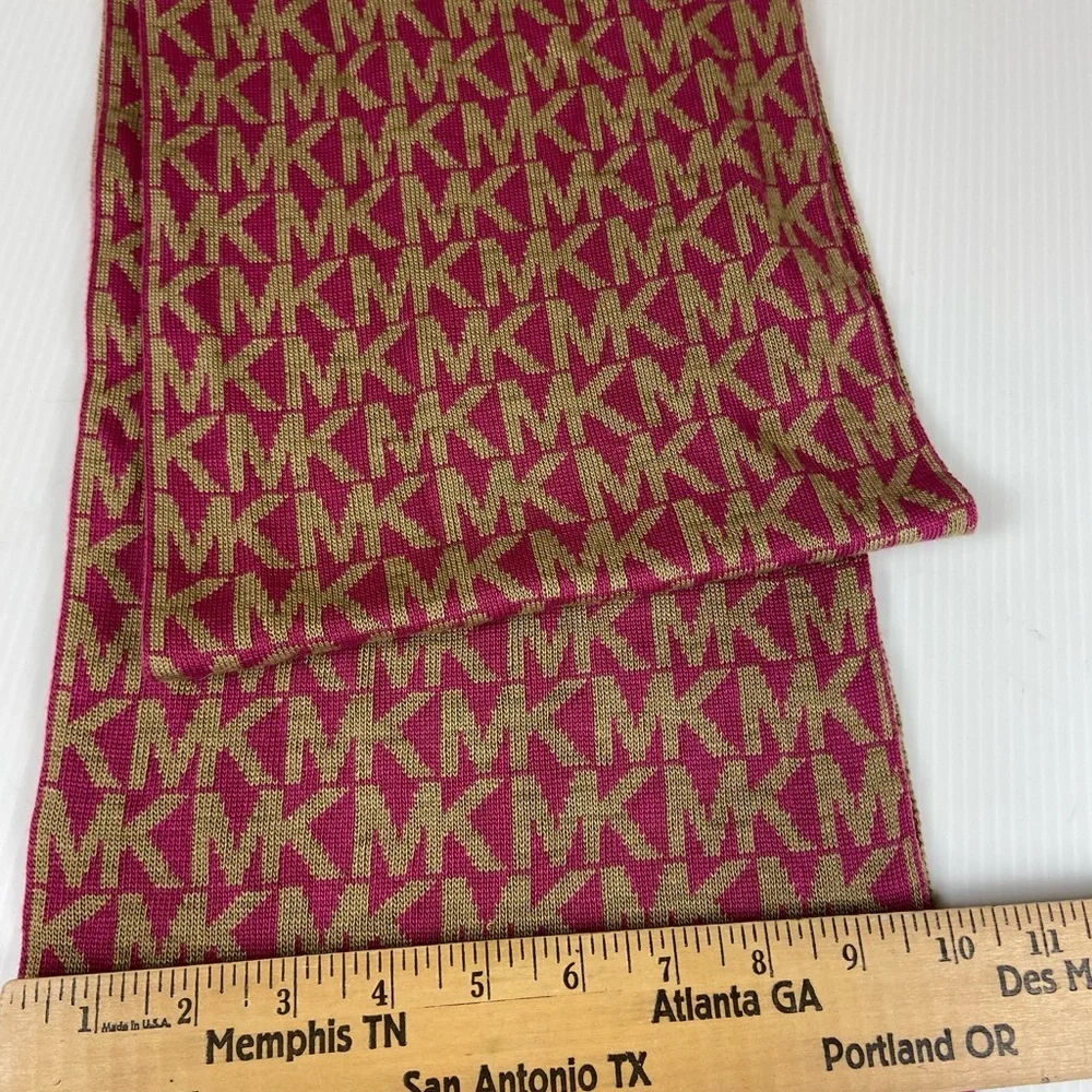 Michael Kors MK Logo Monogram Scarf Pink Tan Knit Designer Wrap